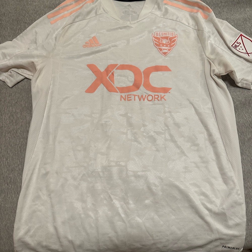 DC United Adidas MLS Soccer Jersey in White and Orange